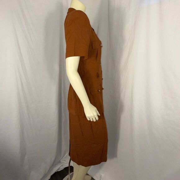 Vintage 90s Danny & Nicole Rust Brown Faux Two Piece Dress Rayon Midi Made in US - Picture 7 of 15
